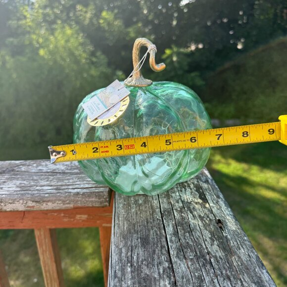 NEW Hand Blown Glass LED Pumpkin Seafoam Green Blue Semi-Transparent 7inch - Picture 4 of 5